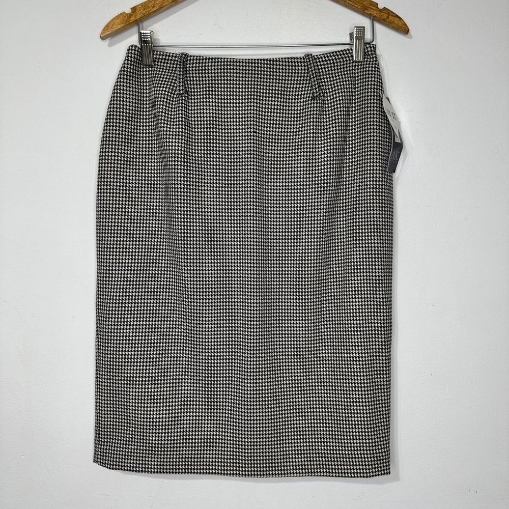 NWT ANNE KLEIN Houndstooth Stanhope Worsted‎ Wool Pencil Midi Skirt Sz 8P